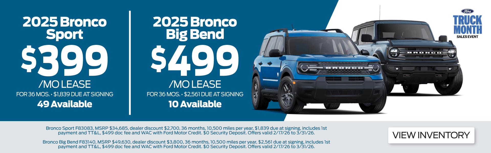 Lease a 2026 Bronco or Bronco Sport