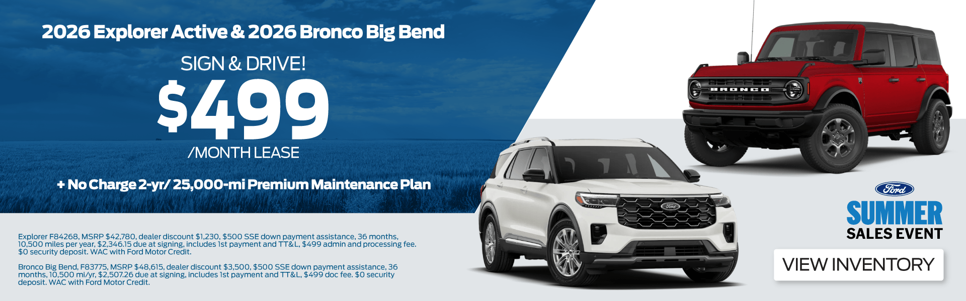 Lease a 2026 Ecplorer Active or Bronco Big Bend